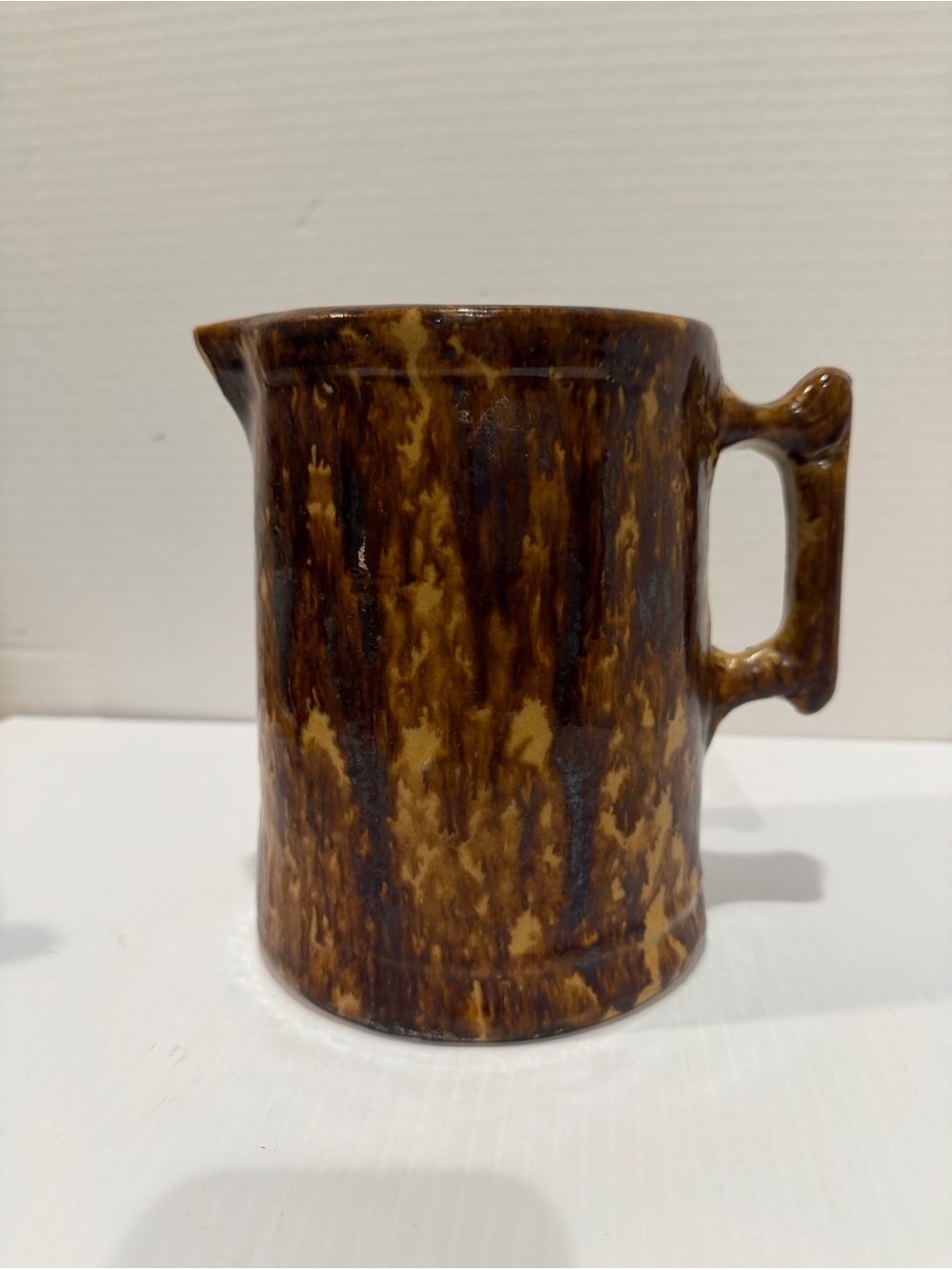 ANTIQUE 1880s BROWN SPONGEWARE BENNINGTON ART POTTERY PITCHER JUG 7"